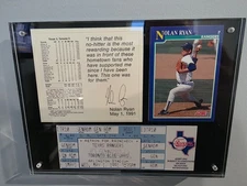 1991 Nolan Ryan 7th No-Hitter Full Ticket with box score and baseball card