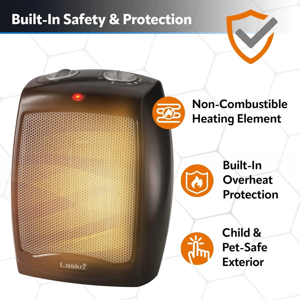 Lasko CD09250 Cerámica Termostato Ajustable Calentador de Mesa o Bajo Escritorio, 9 Foto 4 de 4