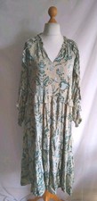 Ladies 14/16 Mid Length Paisley Green Boho Loose Slip On Dress Cotton Festival