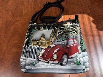 Anuschka Hippie Holidays Hand-Painted Leather Crossbody Organizer Purse   NWT