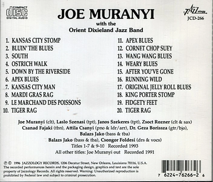 Joe Muranyi With The Orient Dixieland Jazz Band ~ Joe Muranyi ~ Jazz ~ CD ~ VG Foto 2 de 2