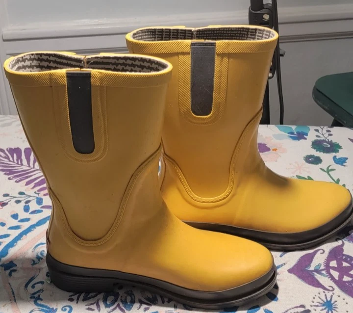 Botas de agua altas LL Bean amarillas talla 8 botas de lluvia altas hasta la pantorrilla para mujer impermeables de goma Foto 4 de 4