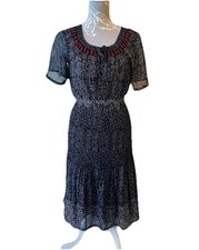 Great Plains Black Sheer Ditsy Chiffon Dress Size XS Midi Boho Fairycore Preppy