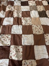 Vintage Brown Floral Patchwork Quilt, Farmhouse Style Bedding 55x70 34
