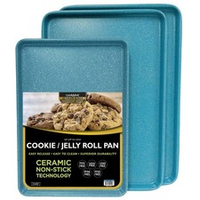 casaWare 3pc Cookie Sheet Set Two 15x10-Inch One 13x9-Inch Pan Blue Granite