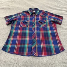 Wrangler Western Shirt Mens XL Short Sleeve Plaid Pearl Snap Multicolor