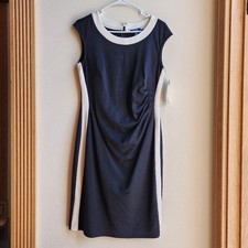 NWT CHAPS Black/Cream Cap Sleeve Sheath Dress Size 12