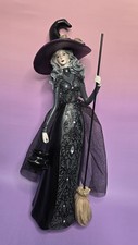 Elegant Gothic Witch Figurine Halloween Decor Halloween Broom Hat Glam Statue