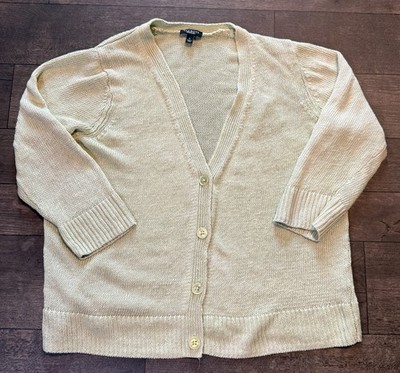 Talbots Women s olive Solid Knit Cotton V-Neck Button-Front Cardigan Sweater L