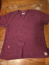 Carhartt C12110 Women  s Force Flex Burgundy Scrub Top Large L Modern Fit