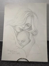 Drawn & Signed Art by Artist S Sullivan Mother & Child 9x12 Nursery Daycare