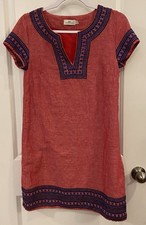 Vineyard Vines Dress Sz 2 Red/Blue Embroidery Linen/Cotton Pockets Cotton Lined