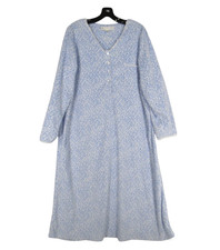 EILEEN WEST Blue LEOPARD PRINT Fleece LACE TRIM 4-BUTTONS Lounge NIGHTGOWN XL