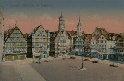 Vtg c1907 Stuttgart Germany Postcard Marktplatz Stiftskirche Stengel 54069
