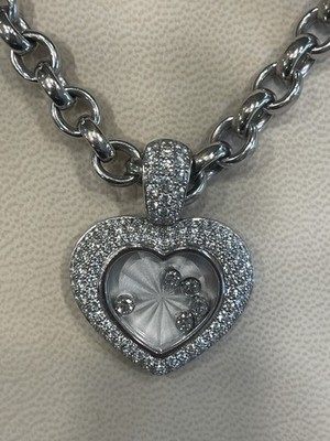 Chopard Happy Diamond 18K White Gold Heart Pendant Necklace Box, Pouch & Papers