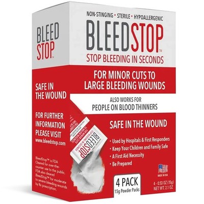 First Aid Powder for Blood Clotting, Trauma, Camping, Survival - 4 Pouches