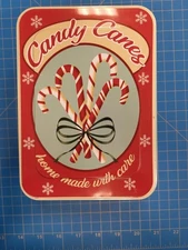 Candy Canes Tin Holiday Christmas Storage Container Gift Box Metal Canister