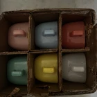 Vtg Glasbake Square Soup Mugs Lipton Milk Glass Pastel Colors Set of 6