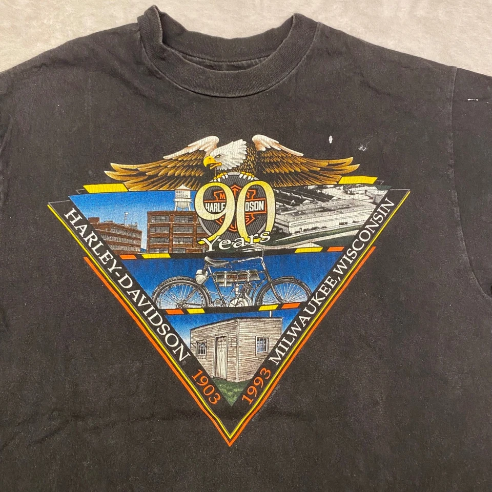 Vintage 1993 Harley Davidson 90 Years Milwaukee, WI Black Shirt Single Stitch - Image 2 of 4