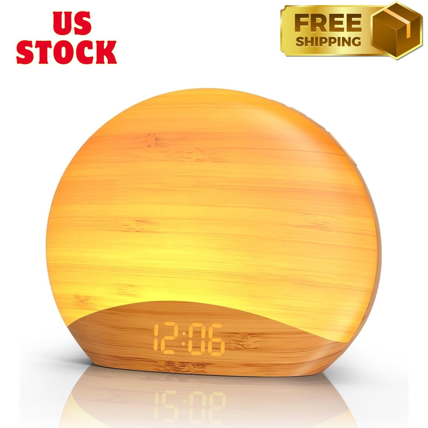 Natural Wood Grain Sound Machine Sunrise Alarm Clock，26 Nature Inspired Sleeping