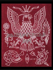 vintage 1997 dan higgs freaky folk art eagle skull tattoo #1 flash 11x14 print 