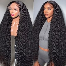 Water Wave Deep Wave Human Hair Lace Front Wig 13x4 13x6 HD 200 Density Black