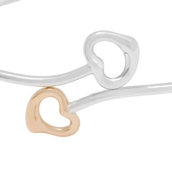 Pulsera Tiffany & Co. Corazón Abierto Doble Brazalete SV925 18K PG Japón [Usada] Foto 3 de 4