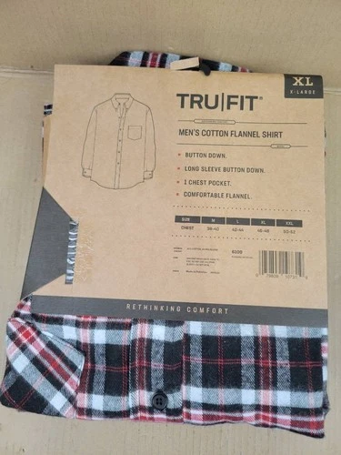 NWT TRU|FIT Men's Cotton Flannel Shirt Red Grey Black Plaid Button Down image 5