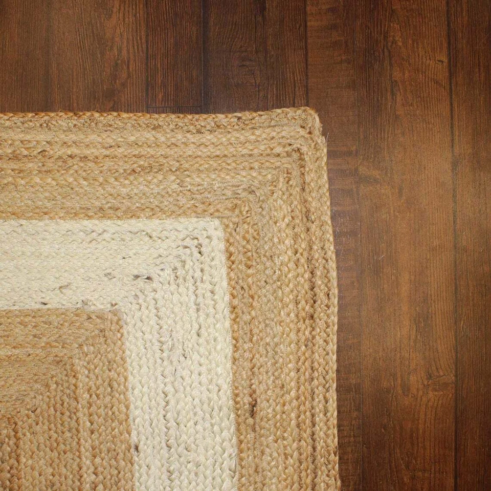 Rug 100% natural jute braided handmade carpet reversible Modern Living area rug - Image 4 of 4