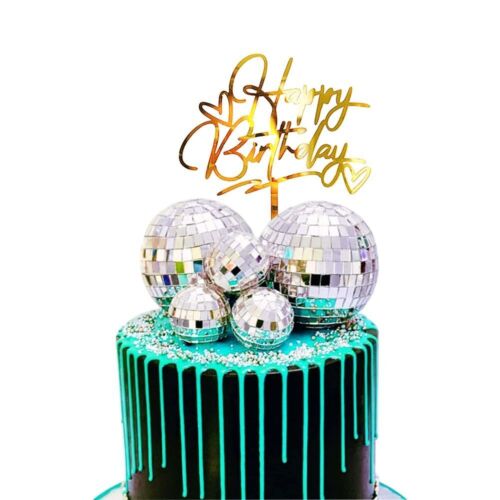 Disco Ball Cake Topper - 4 Pieces | Birthday Supplies, Bday Cake Decoration;