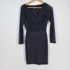 H&M womens dress size XS bodycon black long sleeve Vneck stretch 045723