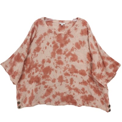 J. JILL Purejill Gauze Cotton Top Tie Dye Boxy Cut Buttton Detail Size PETITE XL