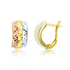 Diamond Cut Wide Huggie Hoop Earrings Leverback Solid Real 14K TriColor Gold