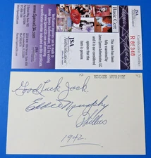 EDDIE MURPHY SIGNED 3x5 INDEX CARD ~ 1942 PHILLIES ~ JSA R85348 ~ RARE !!