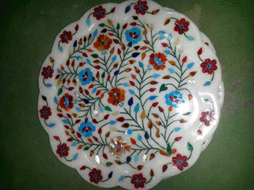 15" Marble Plate Carnation Turquoise Multi Inlay Floral Crafts Art Decor - Picture 1 of 4