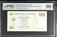 Zimbabwe 500 Dollars Bearer Cheque 2006 P 43 Gem UNC PMG 66 EPQ
