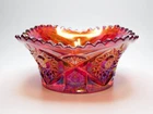 VINTAGE L.E. SMITH BOWL~RED CARNIVAL~SAWTOOTH EDGE~HOBSTAR~6.25" X 3"