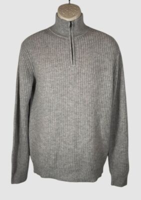 Neiman Marcus Men's Gray Cashmere 1/4 Zip Pullover Sweater Size L