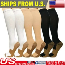 3 Pairs 20-30mmhg Compression Socks Close TOE Knee High Copper Support Stockings