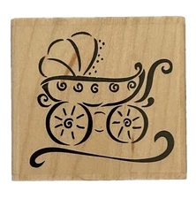 Elegant Baby Cradle Stroller Babyshower Gender Reveal Symbol Wood Rubber Stamp