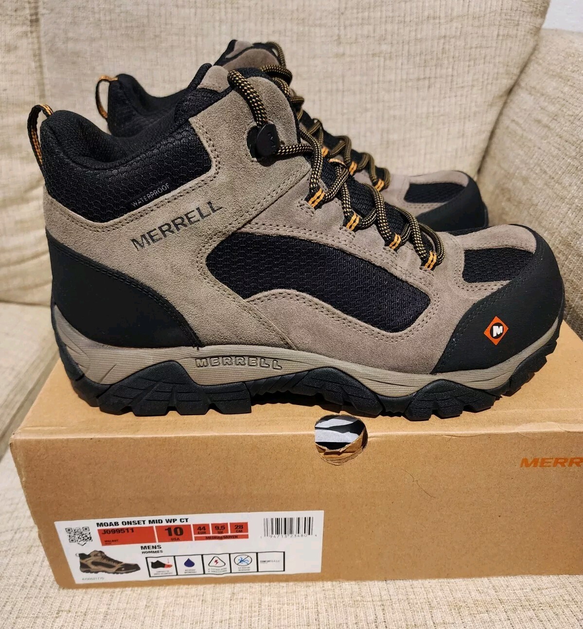 Merrell Men's Moab Onset Mid Waterproof Comp Toe Work Boot Walnut 10