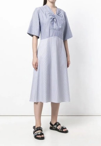 Abito midi Carven blu a righe in cotone twist davanti taglia 2