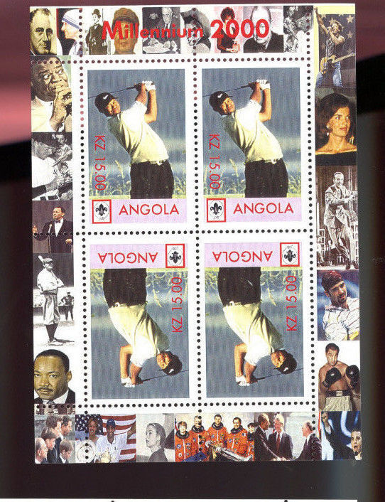 Angola Millennium 2000 Tiger Woods Golf Uncut Postage Stamp Sheet