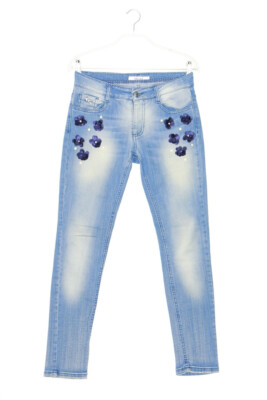 BLUGIRL Blumarine Used Look Skinny Jeans Applications D 32 denim blue
