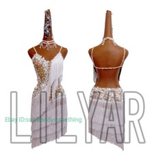 Womens Rhinestone Latin Performance Competition Adult Rumba Tassels Dance Dress
