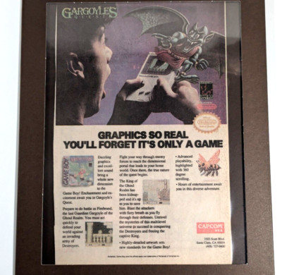 Vintage 1990s Gargoyle's Quest Framed Ad Game Boy, Laminated Nintendo Art, Retro