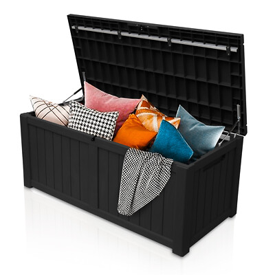 120 Gallon Deck Box Storage Outdoor Garden Patio Chest Organizer Furniture Black