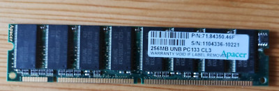 256 MB SD RAM 168-pin PC-133U Apacer 71.84350.46F Memory Retro PC