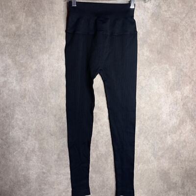 Riley 7 Leggings Womens XS/S Black Ribbed Capri Skinny High Waisted 7/8 Length