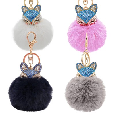 Fashion Fox Faux-Fur Pom Pom Keychain, Stylish and Cute for Keys or Bag!
